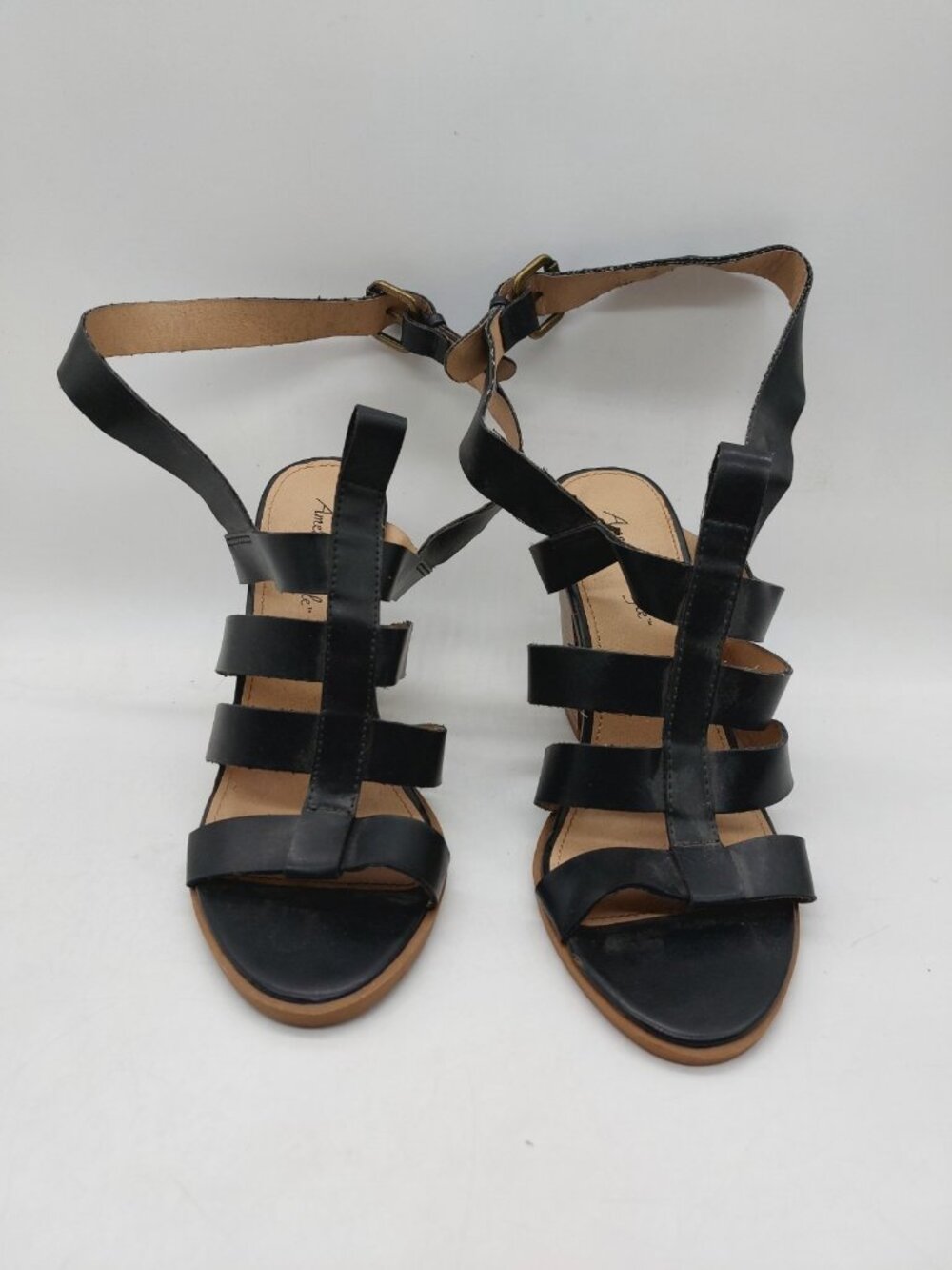 American Eagle Gladiator Shoes Size 7 Black Strappy Sandals Block Heels